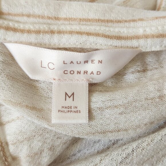 Lauren Conrad Top White Gold Stripe Rayon Stretch Knit Lace Trim || Med EUC - Picture 10 of 15